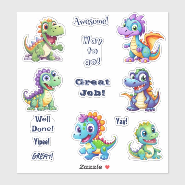 Pegatina Personalizado Cute Dinosaurios (Hoja)