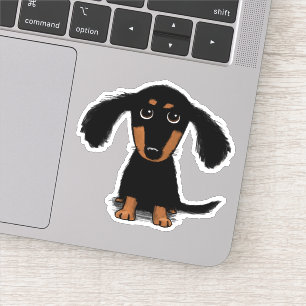 Pegatina Personalizado Cute Longhaed Black y Tan Dachshund