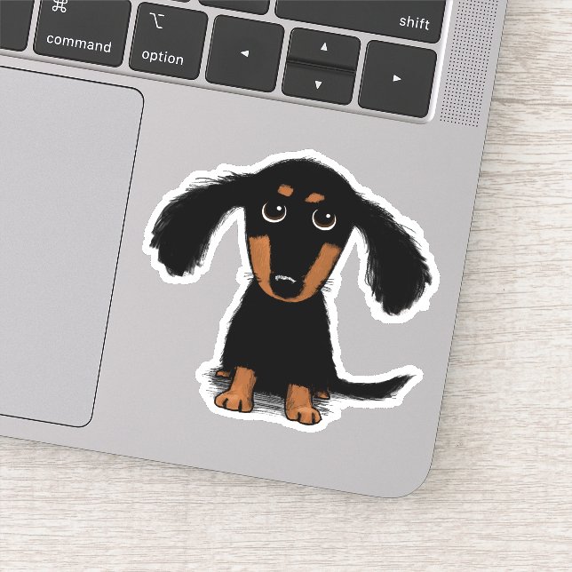 Pegatina Personalizado Cute Longhaed Black y Tan Dachshund (Detalle)