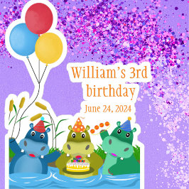 Pegatina Personalizado Cute Safari Hippo Cumpleaños