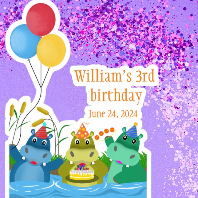 Pegatina Personalizado Cute Safari Hippo Cumpleaños (Subido por el creador)