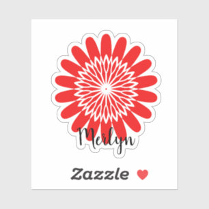 Pegatina Personalizado Daisy Red Flower Floral Custom Name