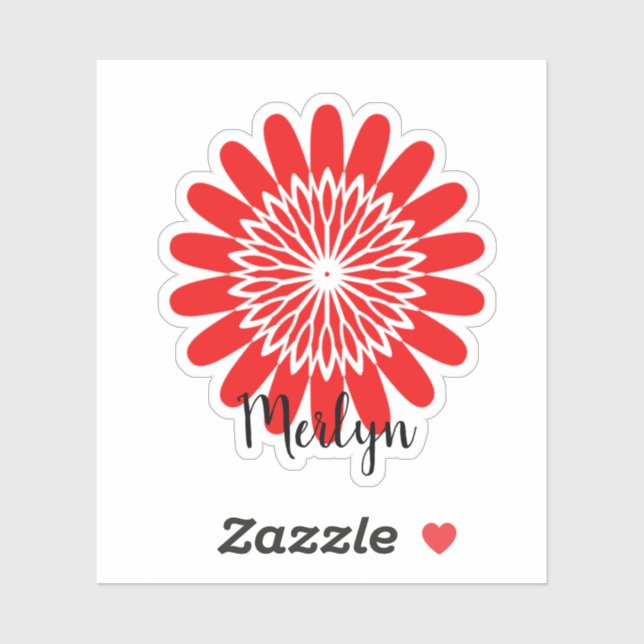 Pegatina Personalizado Daisy Red Flower Floral Custom Name (Hoja)