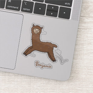 Pegatina Personalizado de alpaca marrón feliz