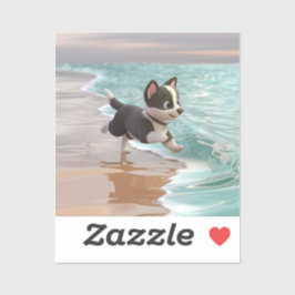 Pegatina Personalizado de cachorros jugando en la playa