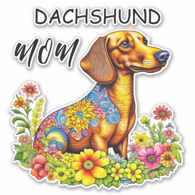 Pegatina Personalizado de Cute AI Dachshund Mom (Anverso)