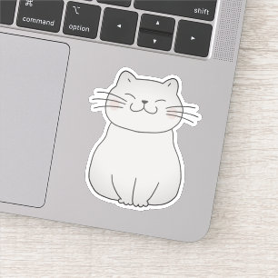 Pegatina Personalizado de dibujo de gato blanco sonriente