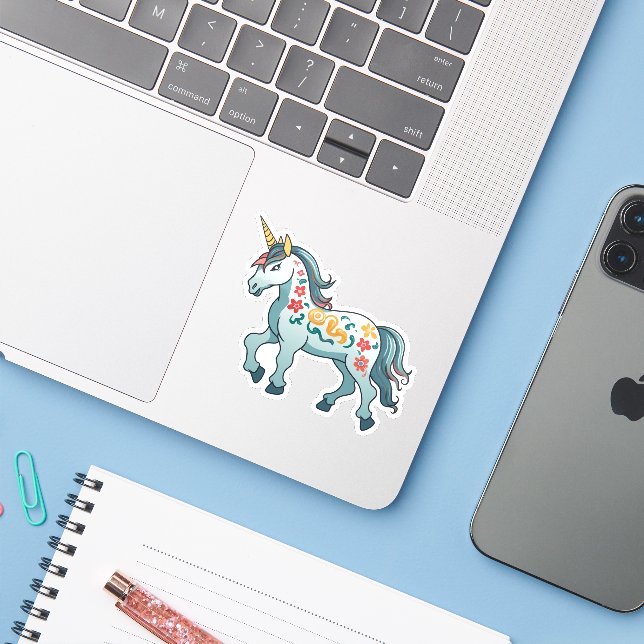Pegatina Personalizado de dibujo de unicornio , caballo (Ordenado portátil con iPhone)