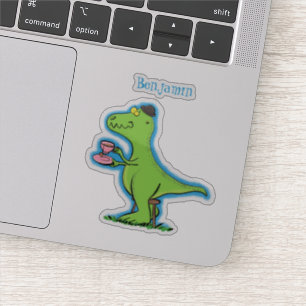 Pegatina Personalizado de dinosaurios de color verde gracio