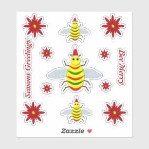 Pegatina Personalizado de flores de abeja y poinsettia para