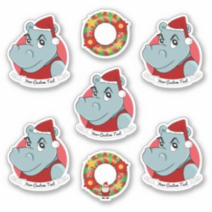 Pegatina Personalizado de Hippo Santa Claus Navidades Pegat