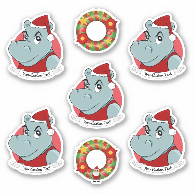 Pegatina Personalizado de Hippo Santa Claus Navidades Pegat (Anverso)