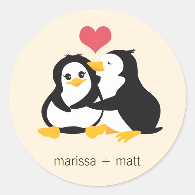 Pegatina Personalizado de los Pingüinos de Amor (Anverso)