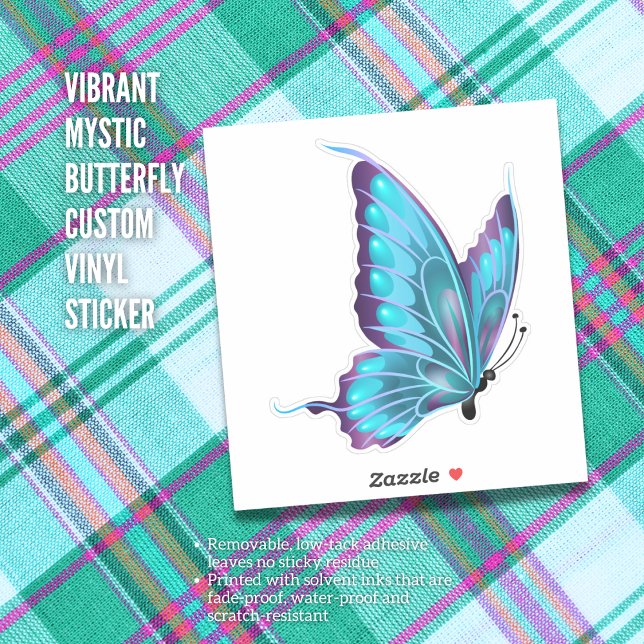 Pegatina Personalizado de mariposa mística vibrante Pegatin (Blue Butterfly Decorative Custom Vinyl Sticker)