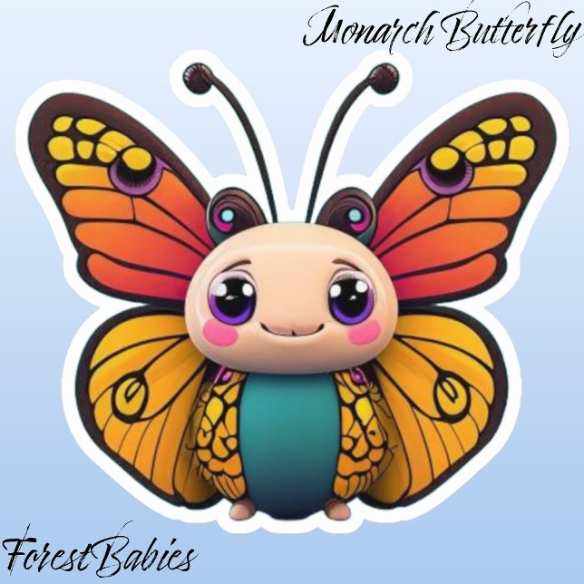 Pegatina Personalizado de mariposa monarca caprichosa gráfi (Monarch Butterfly ForestBabies Sticker)
