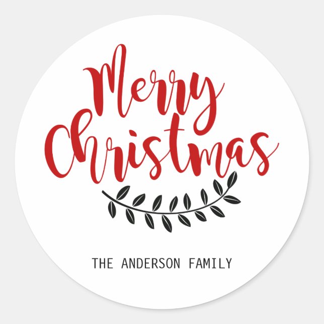 Pegatina personalizado de navidad de moras rojas y (Anverso)