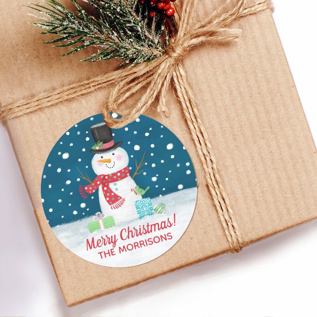 Pegatina personalizado de Navidades de Snowman (A cute Christmas snowman sticker for decorating your holiday gift  packages)