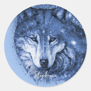 Pegatina personalizado de nombre de lobo azul