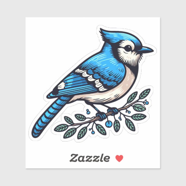 Pegatina Personalizado de pájaro de Jay azul-Pegatina de vi (Hoja)