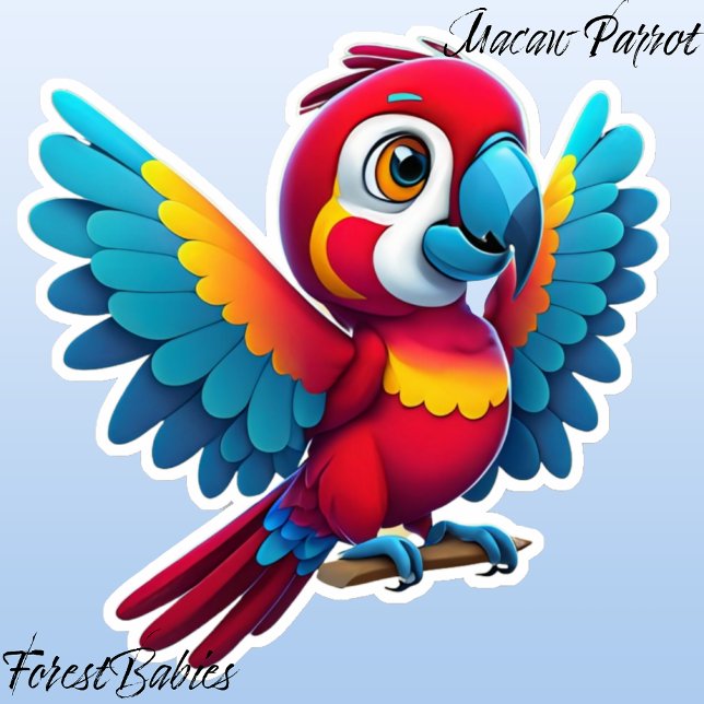 Pegatina Personalizado de pájaros de lino de macao tropical (Macaw Parrot ForestBabies Sticker)
