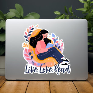 Pegatina Personalizado de una mujer linda leyendo Personali