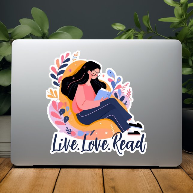 Pegatina Personalizado de una mujer linda leyendo Personali (Cartoon of Cute Woman Reading Book Custom Sticker)
