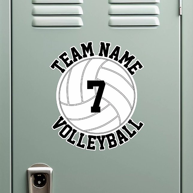 Pegatina Personalizado de Voleibol Team Name & Player Numbe (Volleyball team sticker with custom team name and player number on a school locker)