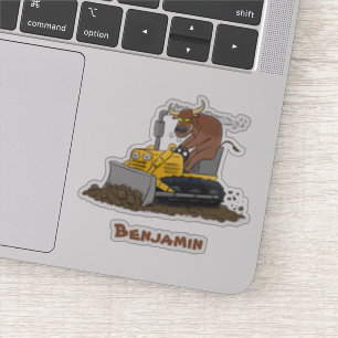 Pegatina Personalizado del bulldozer cómico que conduce un