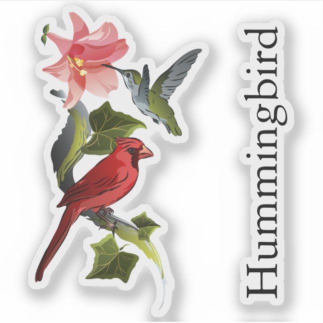 Pegatina Personalizado del Cardenal y Hummingbird Lirio Ros (Anverso)