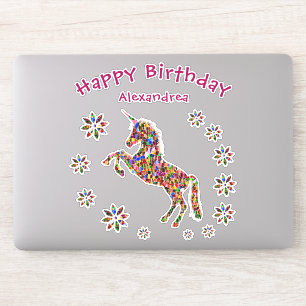 Pegatina Personalizado del del Purpurina de cumpleaños flo