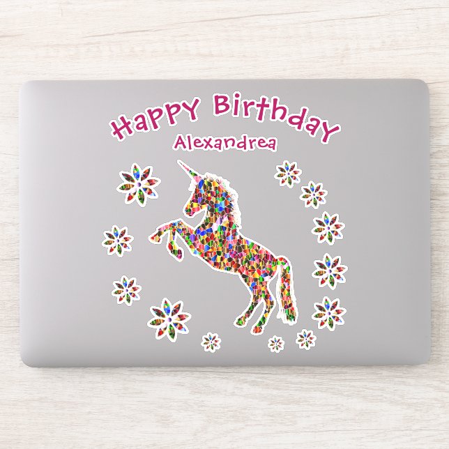 Pegatina Personalizado del  del Purpurina de cumpleaños flo (Ordenador)