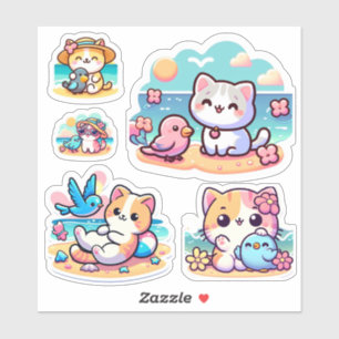 Pegatina Personalizado del gato de playa Cute kawaii-Cut Vi