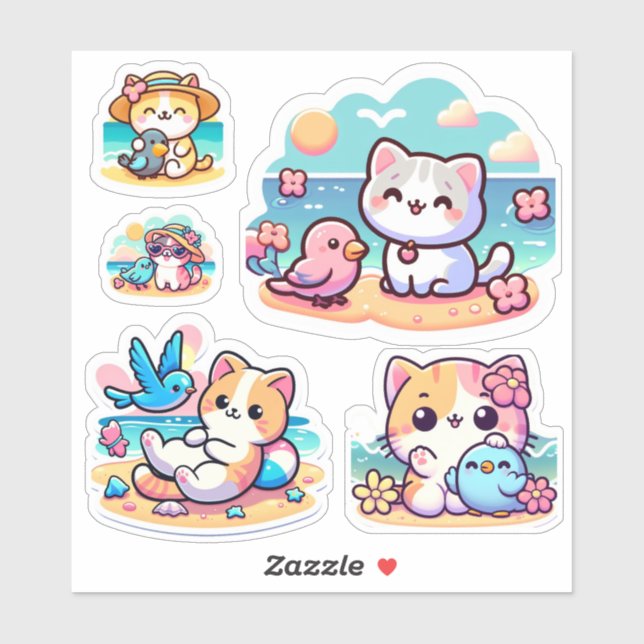 Pegatina Personalizado del gato de playa Cute kawaii-Cut Vi (Hoja)