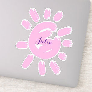 Pegatina Personalizado Girly Script Nombre Cute Sol Rosa
