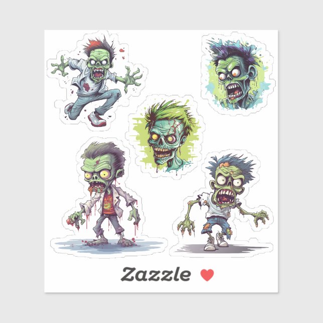 Pegatina Personalizado gracioso 5 Loco Zombie (Hoja)
