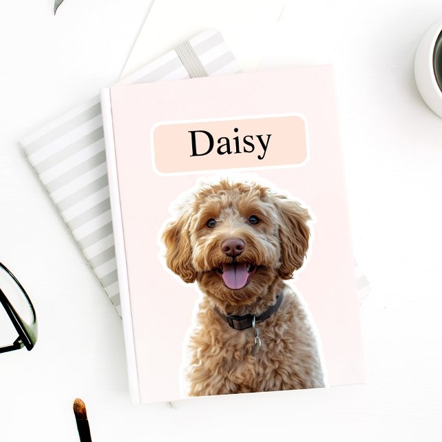 Pegatina Personalizado Leopard Print Dog Photo con nombre (Subido por el creador)