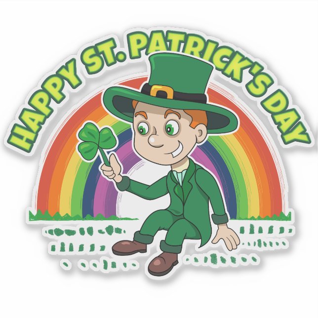 Pegatina Personalizado lindo leprechaun con shamrock y arco (Anverso)