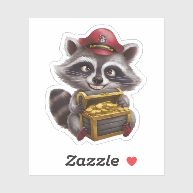 Pegatina Personalizado lindo Raccoon con el tesoro del pira (Hoja)