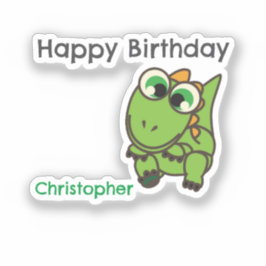 Pegatina Personalizado lindo y verde dinosaurios cumpleaños