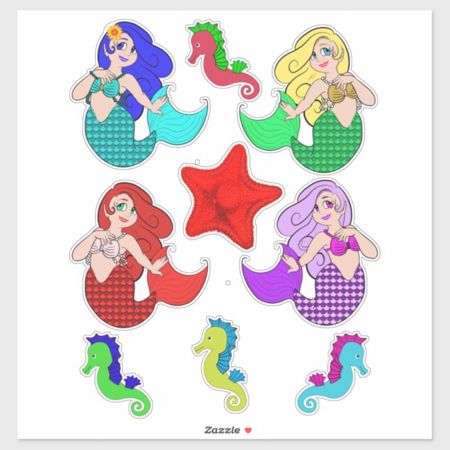 Pegatina Personalizado Mermaid Seahorse Fantasy cuento de h (Hoja)