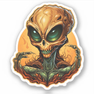 Pegatina Personalizado Naranja Alien Head Con Ojos Grandes