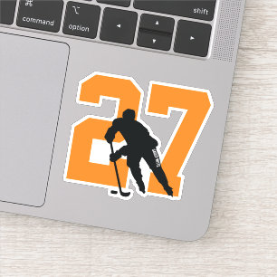Pegatina Personalizado naranja Jugador de Hockey Número Peg