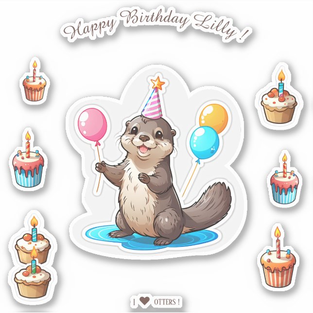 Pegatina Personalizado Otter Happy Birday Personalizado (Anverso)