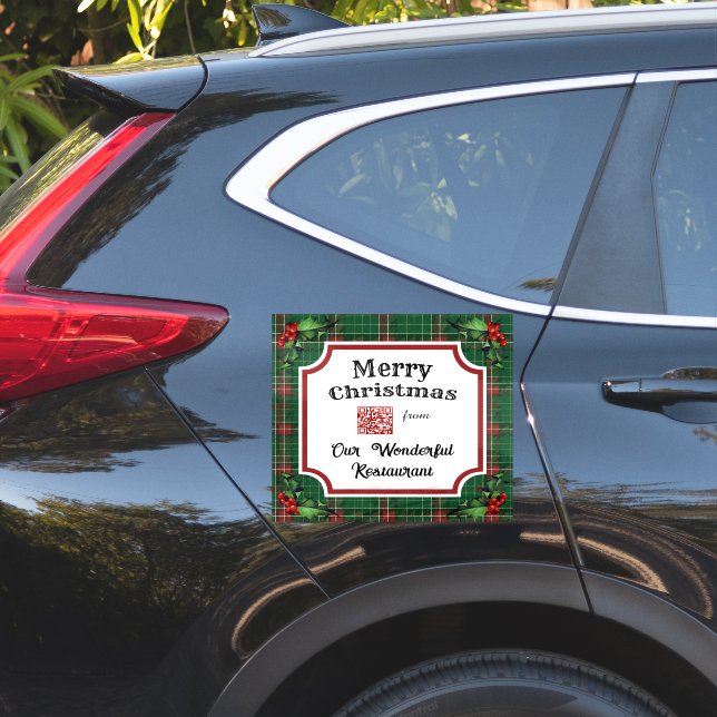 Pegatina Personalizado QR Code Restaurant Navidades Green P (Lado del coche)