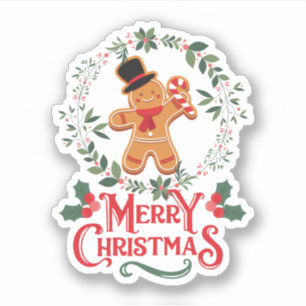 Pegatina Personalizado Rojo Verde Personaje Cute Gingerbrea