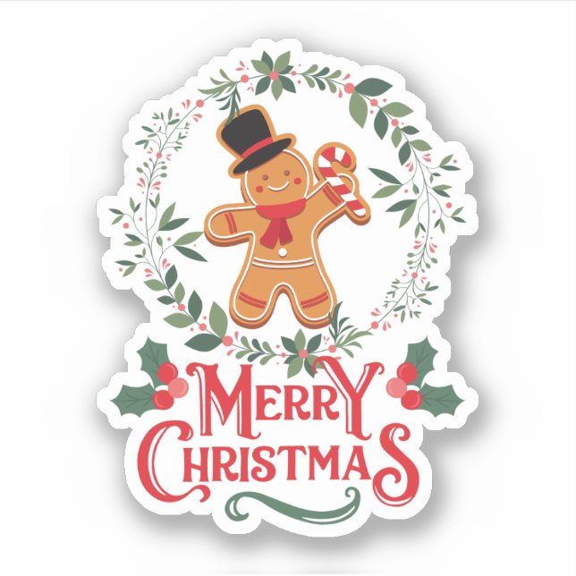 Pegatina Personalizado Rojo Verde Personaje Cute Gingerbrea (Anverso)