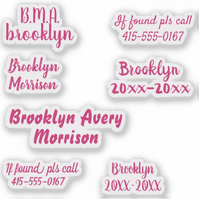 Pegatina Personalizado Rosa 7 Textos Nombre Script Decal Sc (Anverso)