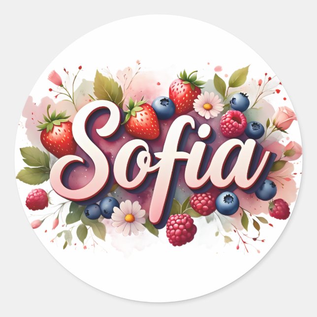 Pegatina personalizado "Sofia" Berry Floral Design (Anverso)