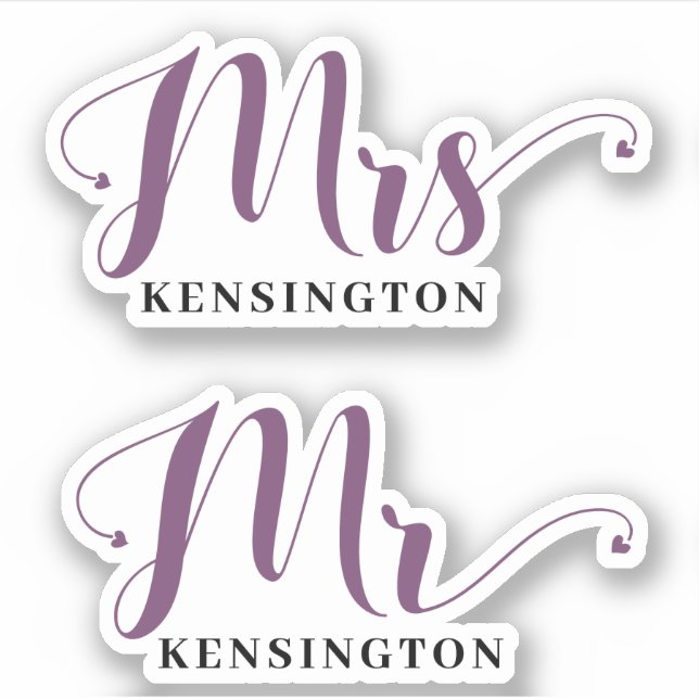 Pegatina Personalizado Sr. Mrs. Newlyw Typography (Anverso)
