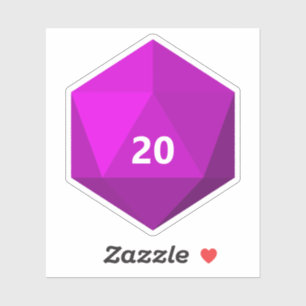 Pegatina Personalizado Texto D20 Die   Plantilla de magenta